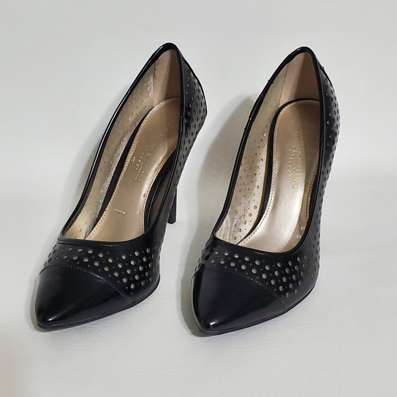 Christian Siriano Shoes - Christian Siriano Black Perforated Patent Leather Pumps